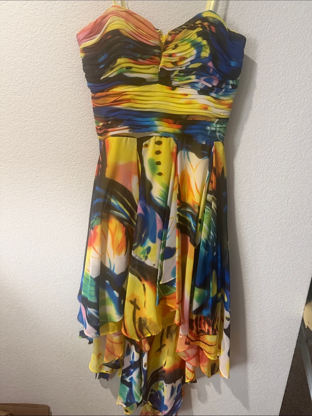 Arden B Multicolor Strapless Handkerchief Hem Dress